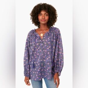 Emerson Frye India Collection Bardot Blouse in Iris Wildflower
